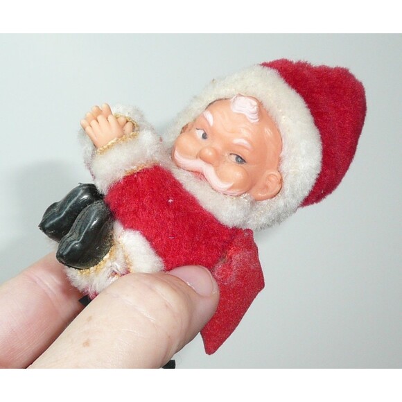 Vintage Clip on Santa Claus Christmas Creepy Cute Flocked Felt Pencil Gripper - Picture 1 of 8